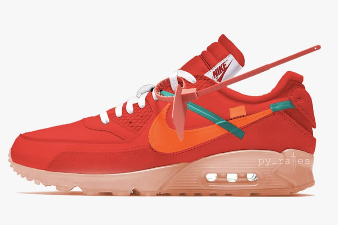 OFF-WHITE x Nike Air Max 90 货号 AA7293-600  “ The Ten ” 系列 尚未 完结 红色 Ma 联名运动鞋 第4张